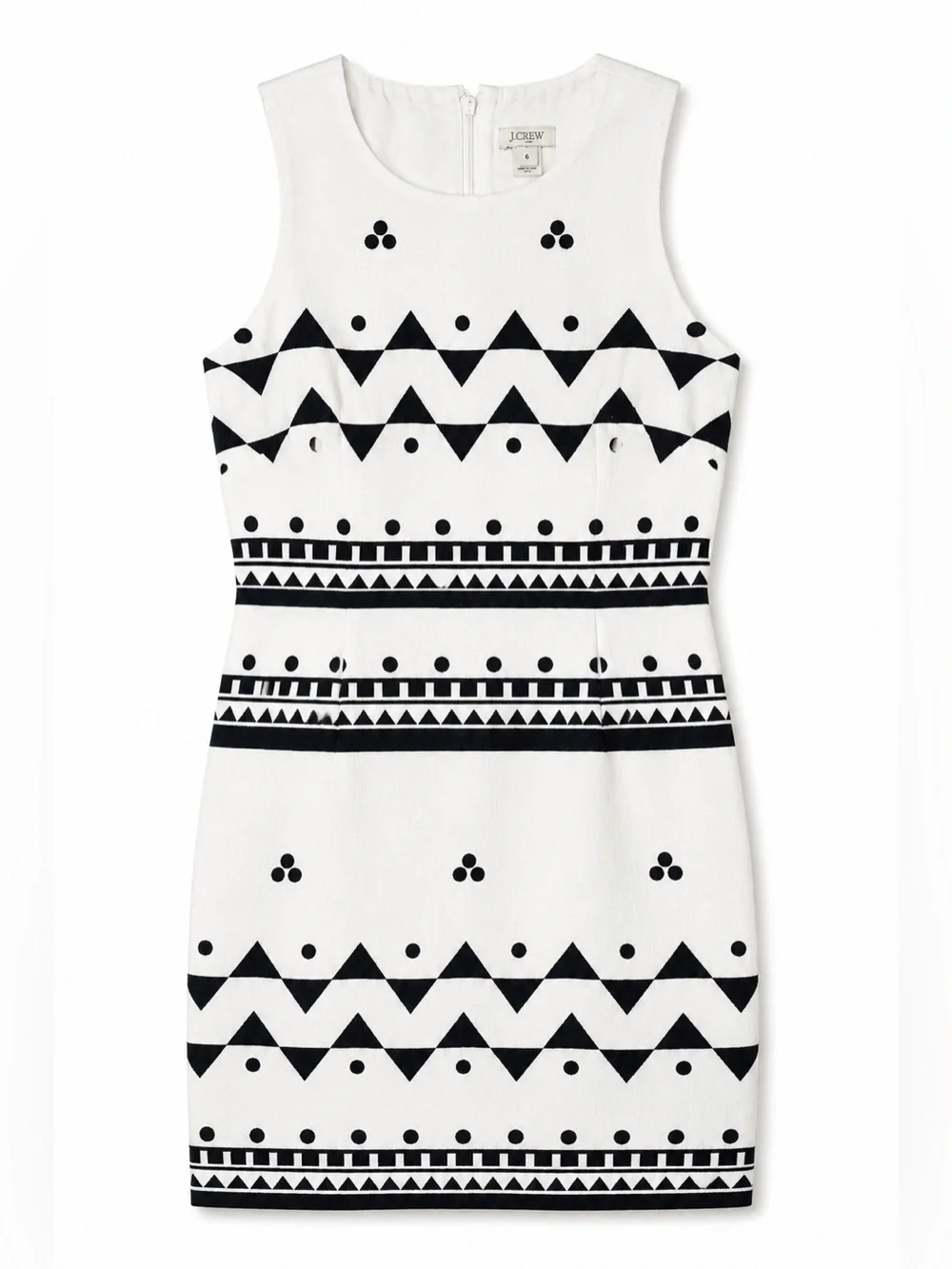 J.Crew Sleeveless Sheath Dress Size 6‎ Black White Geometric Print Career Chic